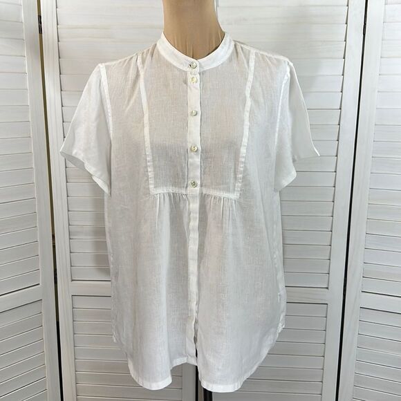 J. Jill Linen Top Size Large White Short Sleeve Lightweight - Picture 2 of 10